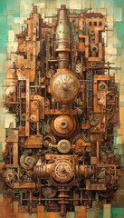 Plakat Vertical abstract steampunk background. Generative AI