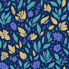 seamless pattern with leaves and flowers tile, earth day