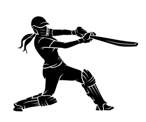 Women's Cricket Sport, Bat Swinging Silhouette
