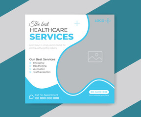 Medical social media banner and healthcare square flyer or poster template
