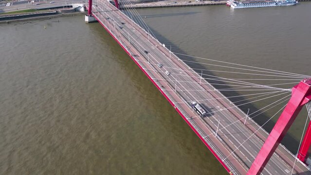 Drone shot of The Willemsbrug ("Williams Bridge"), Rotterdam, Netherlands