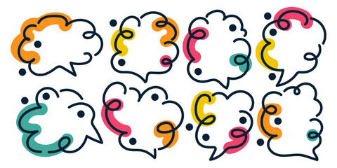 Colorful Speech Bubble Set with Hand Drawing Style. Chat Icon with Comic Style