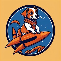 Naklejka premium A Dog riding a rocket, vector logo, vector art, simple cartoon, Generative AI