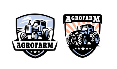 Obraz premium Tractor logo illustration. Emblem sign design.