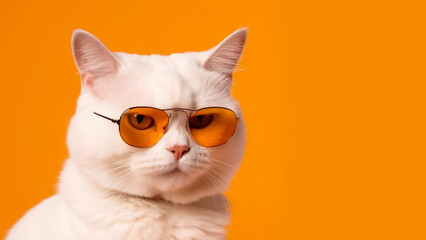 Cat in sunglasses, on a yellow background. Generative AI