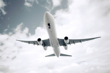 Passenger airliner in the sky view from below. AI Generated