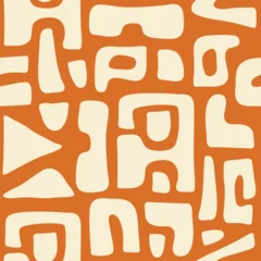 Fotobehang Boho Abstract seamless pattern with beige organic cut out  shapes on a orange background. Trendy vector collage.