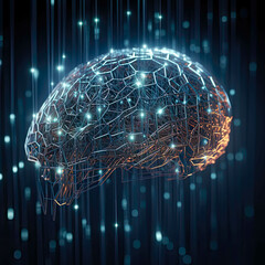 Artificial Intelligence Brain Floating In Neuronal Strings Generative AI