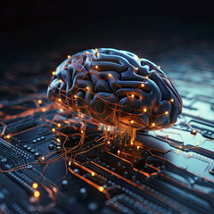 Artificial Intelligence Brain Embedded In A Neuronal Network Cyberspace Generative AI