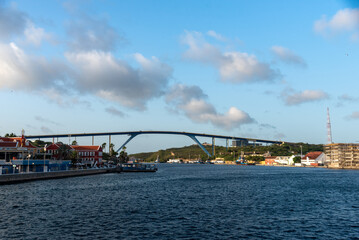 Queen Juliana Bridge that connects the neighborhoods of Punda and Otrobanda by road on the island...