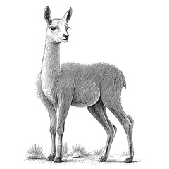 Llama standing sketch hand drawn in doodle style illustration Wild animals