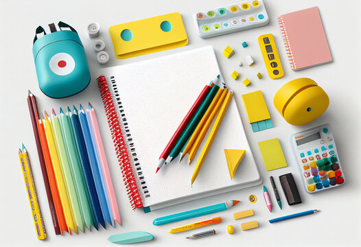 School stationery on a white background. AI Generated