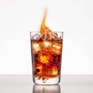 Flaming Dr. Pepper cocktail Isolated on White. Generative AI