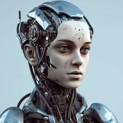 Sci-fi Human-Robot hybrid, Androids, futuristic style, highly detailed, Created with Generative AI