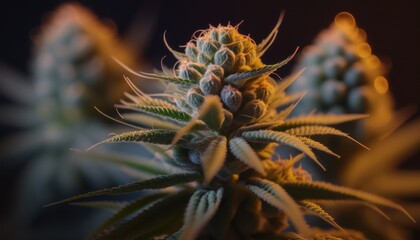 Naklejka na ściany i meble Marijuana buds close-up weed background concept generative ai