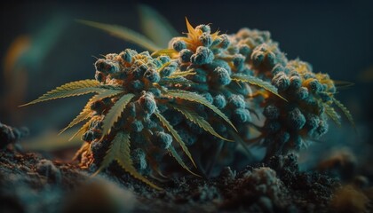 Naklejka na ściany i meble Marijuana buds close-up weed background concept generative ai