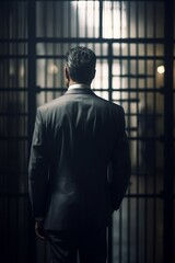 An elegantly dressed businessman in prison - Generative AI