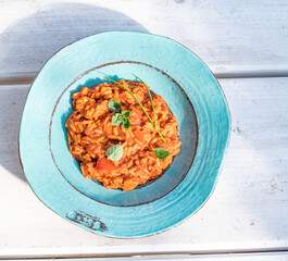 Reisfleisch Reis Fleisch von oben fotografiert 