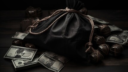 Black Bag of Money with Strings