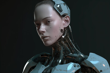 Sci-fi Human-Robot hybrid, Androids, futuristic style, highly detailed, Created with Generative AI