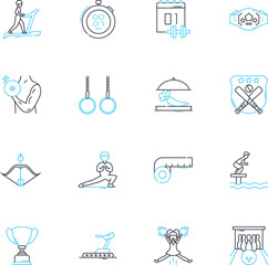 Fototapeta premium Health club linear icons set. Fitness, Gym, Exercise, Wellness, Strength, Health, Cardio line vector and concept signs. Yoga,Pilates,Training outline illustrations