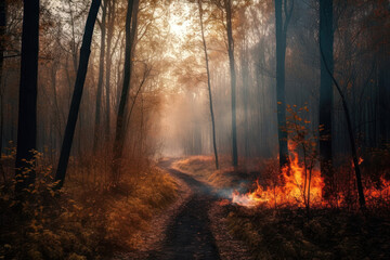 Devastation: Fire Burns Through a Forest. Generative Ai