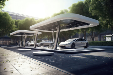Luxury Electric Car Parking. Generative Ai