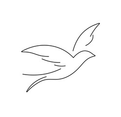 Vector isolated one single simplest flying bird swallow side view colorless black and white contour line easy drawing