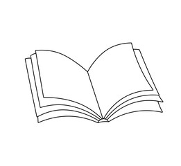 Vector isolated one single open book with pages sheets colorless black and white contour line easy drawing