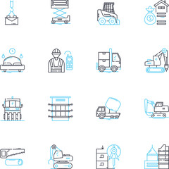 Home constructors linear icons set. Design, Build, Construction, Architecture, Renovation, Remodeling, Customization line vector and concept signs. Materials,Planning,Blueprint outline illustrations