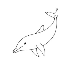 Vector isolated one single cute cartoon swimming dolphin side view colorless black and white contour line easy drawing