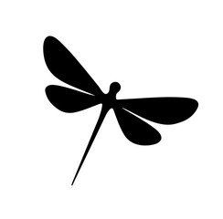 Vector isolated one single simplest symmetrical dragonfly with black body and four wings colorless black and white outline silhouette shadow shape