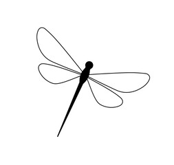 Vector isolated one single simplest symmetrical dragonfly with black body and four wings colorless black and white contour line easy drawing - obrazy, fototapety, plakaty