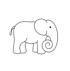 Vector isolated one single simplest standing elephant side view colorless black and white contour line easy drawing