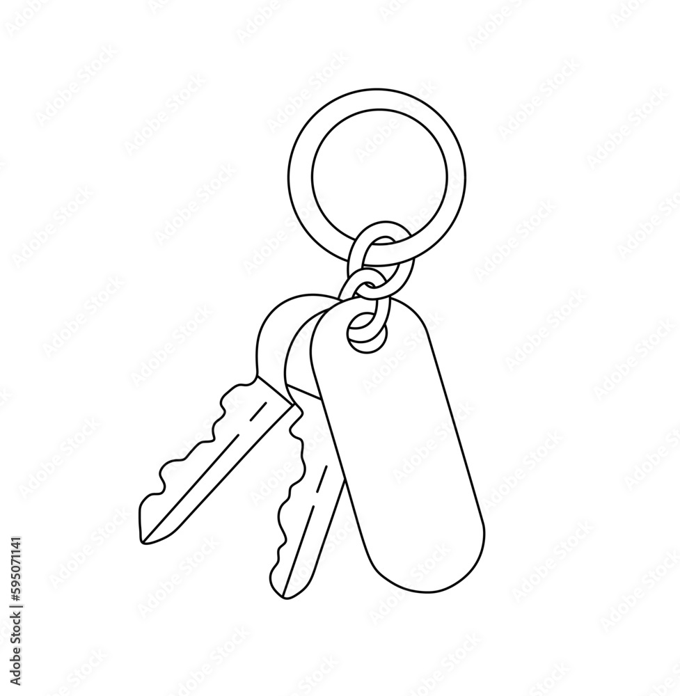 Wall mural vector isolated one single bunch of two keys with keychain colorless black and white contour line ea