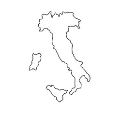 Vector isolated Italy map boot with islands Sicily and Sardinia colorless black and white contour line easy drawing
