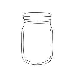 Vector isolated one single simple empty glass jar with lid colorless black and white contour line easy drawing
