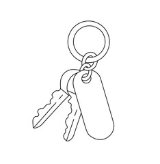 Vector isolated one single bunch of two keys with keychain colorless black and white contour line easy drawing