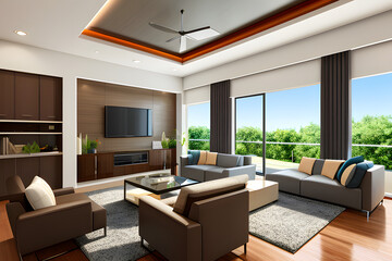 Illustration of Modern luxury living home,, generative ai