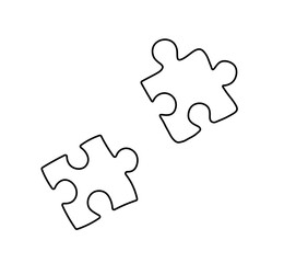 Fototapeta premium Vector isolated two puzzle pieces colorless black and white contour line easy drawing