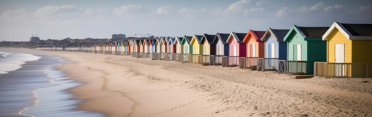 Fototapeta na wymiar A Coastal Retreat: French Beach Huts. Generative Ai