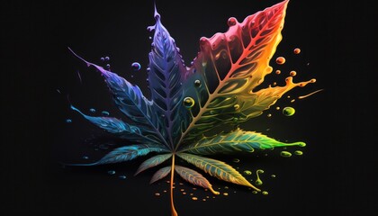 Weed leaf, trippy hallucinate surreal background concept with beautiful colors generative ai