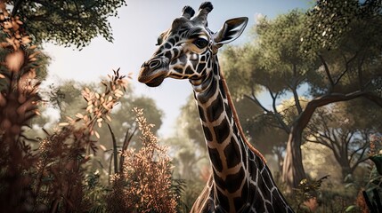 Wallpaper of a cute baby giraffe. Created with generative Ai technology