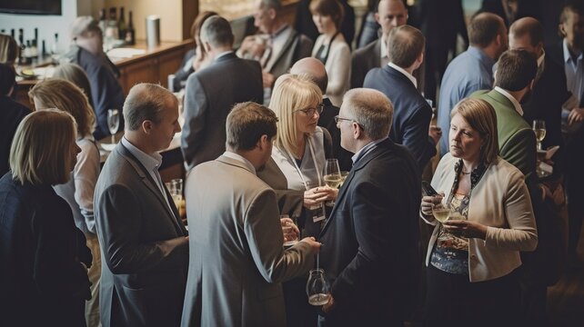 Networking Among Delegates at Conference Drinks Reception, Generative AI