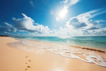 Fototapeta na wymiar Paradise Found. Beach and Blue Sky. Generative Ai