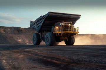 Hauling black gold: A mining truck transporting coal. Generative Ai