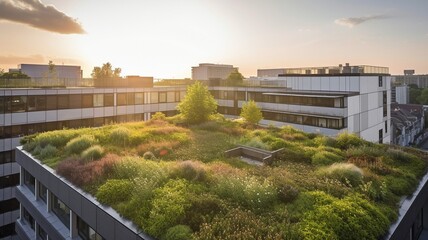Fototapeta View of a green roof on a contemporary skyscraper, courtesy of Generative AI obraz