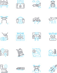 Flying linear icons set. Soaring, Gliding, Ascending, Descending, Hovering, Lifting, Flapping line vector and concept signs. Floating,Darting,Whirling outline illustrations
