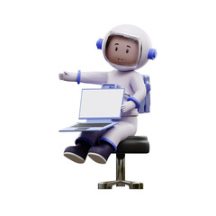 3D astronaut playing laptop