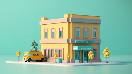 A cute bank building in 3D render